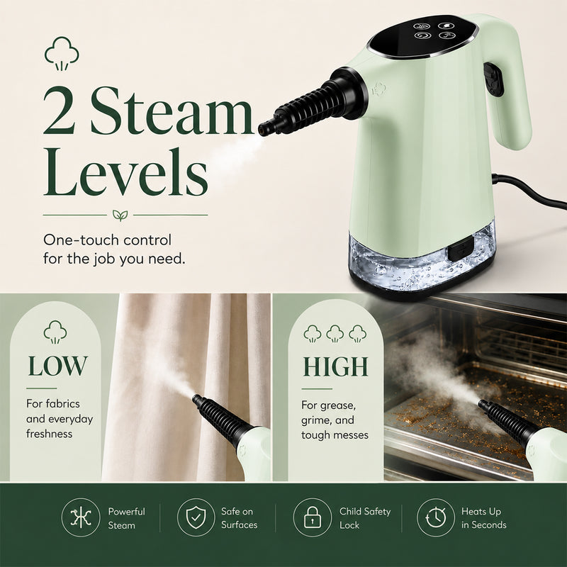 Handheld Steam Cleaner, Portable Steamer for Cleaning with 18PCS Accessories, 12s Fast Heating, Pressurized Steam Cleaner for Home, Kitchen, Bathroom, Car Detailing, Window, and Clothes, Green