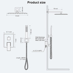 Rainfall Shower System with Handheld Shower Head Pressure Balance Valve and Metal Trim Kit