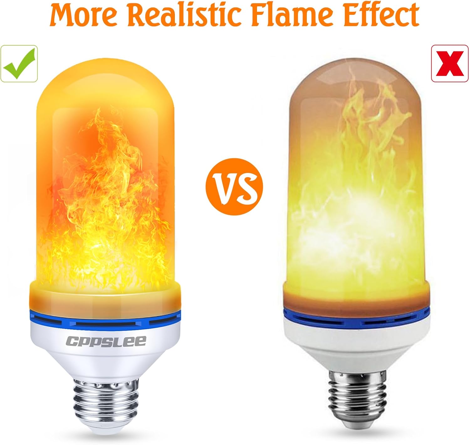 LED Flame Effect Light Bulbs 2-Pack, E26 Base, 4 Modes, Gravity Sensor, Warm Yellow