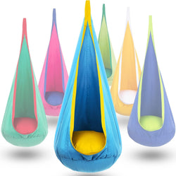 Kids Pod Swing Chair with Inflatable Cushion, Storage Pocket & Hanging Hardware