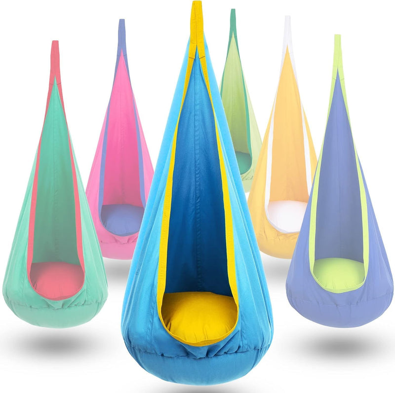 Kids Pod Swing Chair with Inflatable Cushion, Storage Pocket & Hanging Hardware