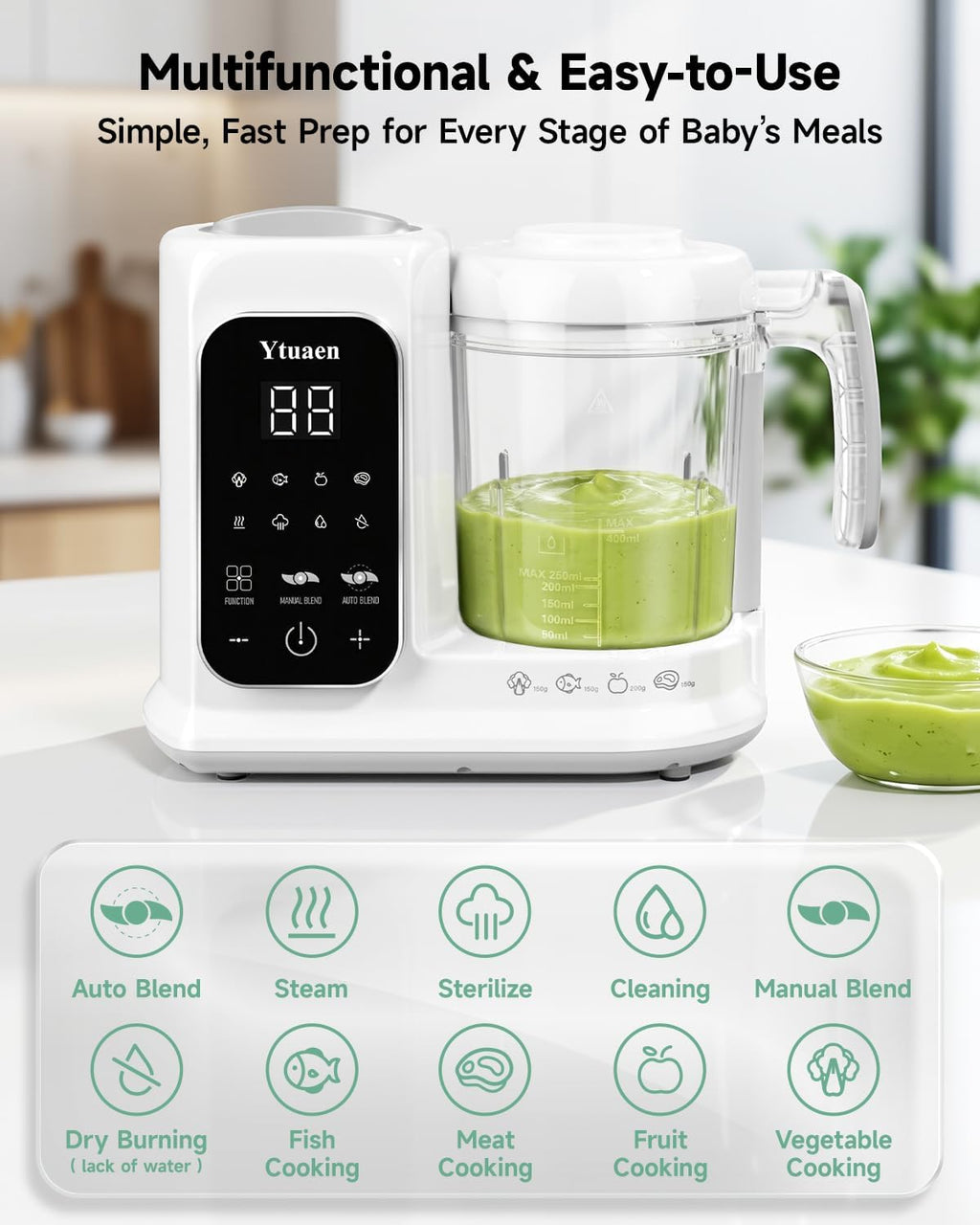 Baby Food Maker with Steam Basket, One-Touch Cooking, Blending and Self-Cleaning