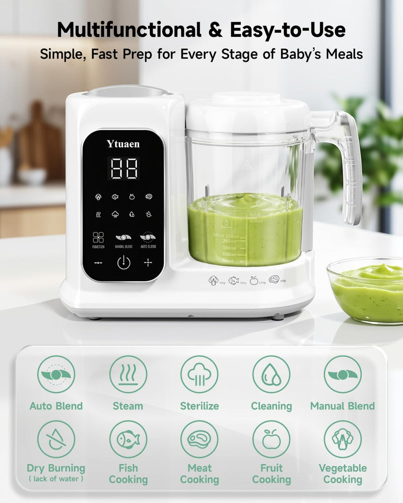 Baby Food Maker with Steam Basket, One-Touch Cooking, Blending and Self-Cleaning