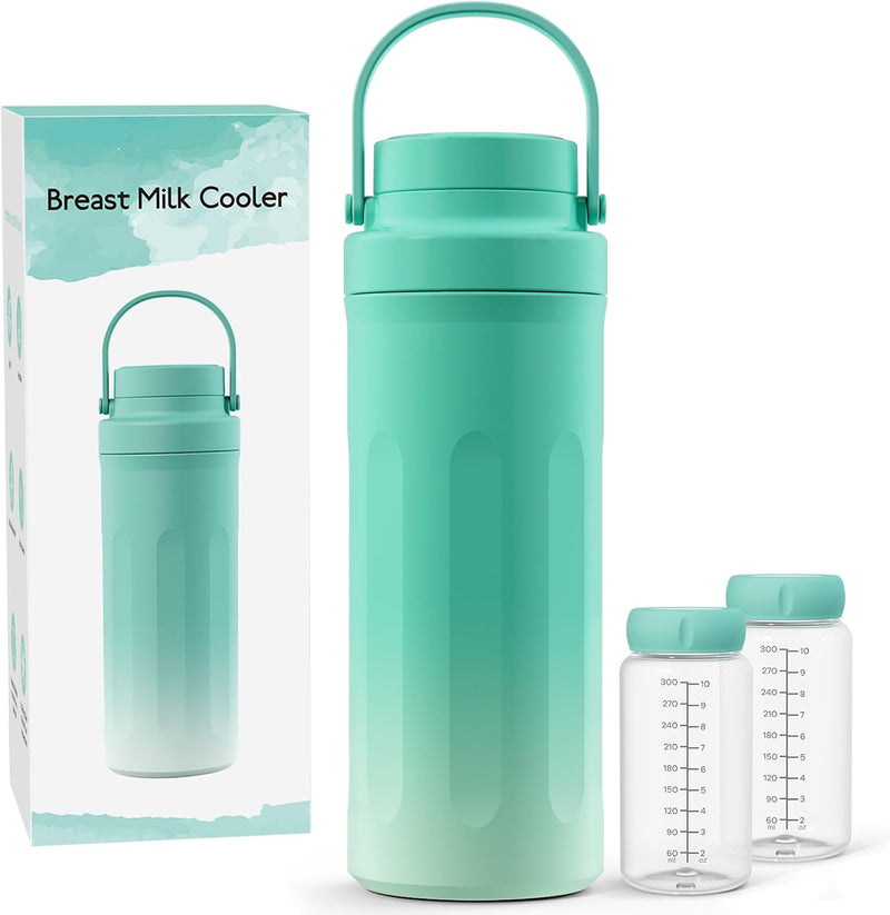 22oz Portable Breast Milk Cooler for Work & Travel, Breastmilk Cooler with 360° Total Cooling for 24 Hours & Leak-Proof Dual-Bottle for Breastfeeding Moms' All-Day Needs