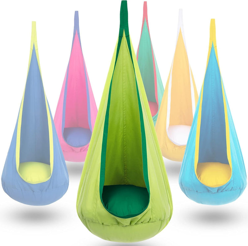 Kids Pod Swing Chair with Inflatable Cushion, Storage Pocket & Hanging Hardware