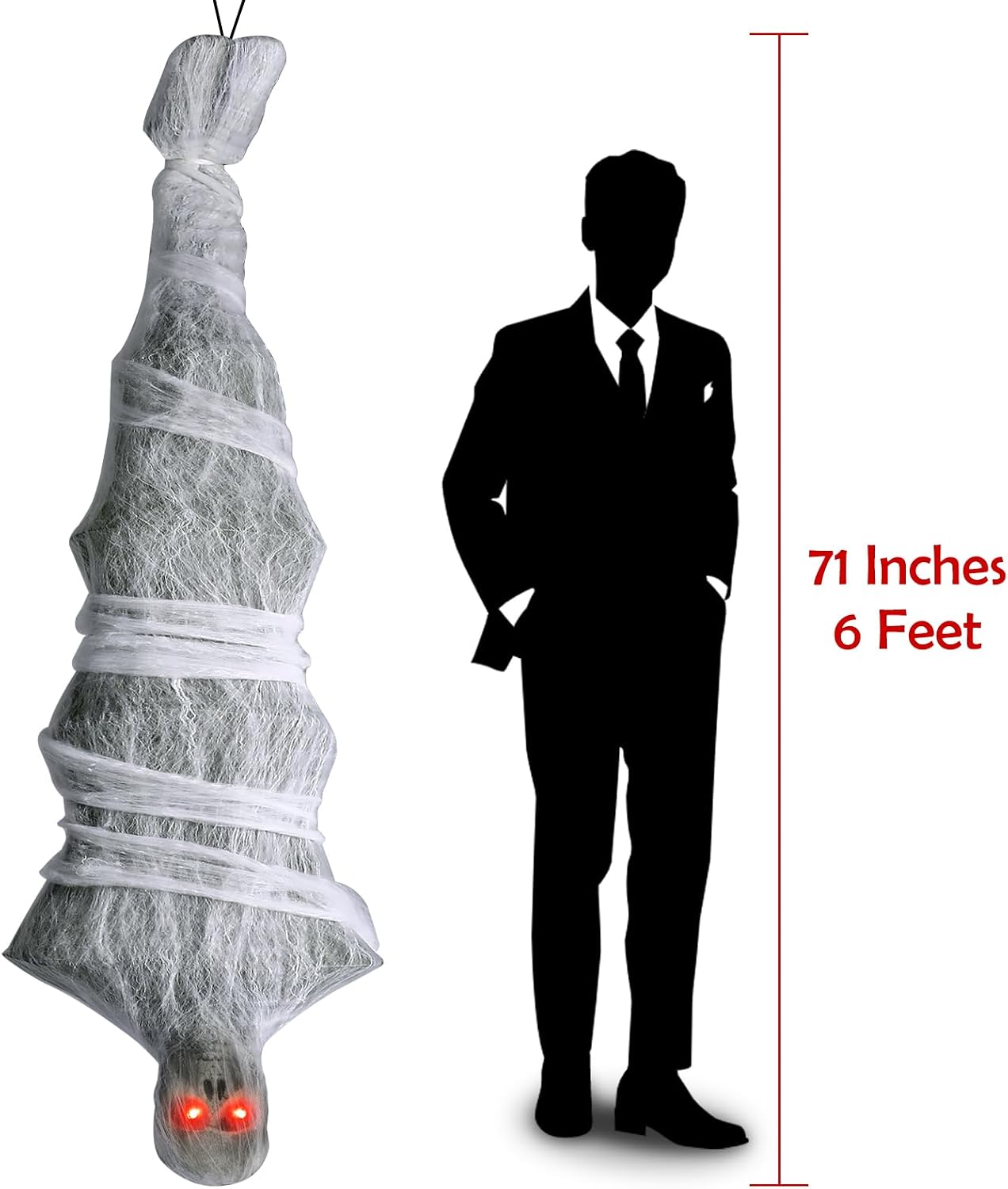 72" Hanging Cocoon Corpse Halloween Decoration with Sound-Activated Scream and Red LED Eyes