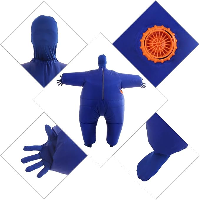 Adult Inflatable Body Suit Costume with Built-In Fan for Halloween Parties and Cosplay
