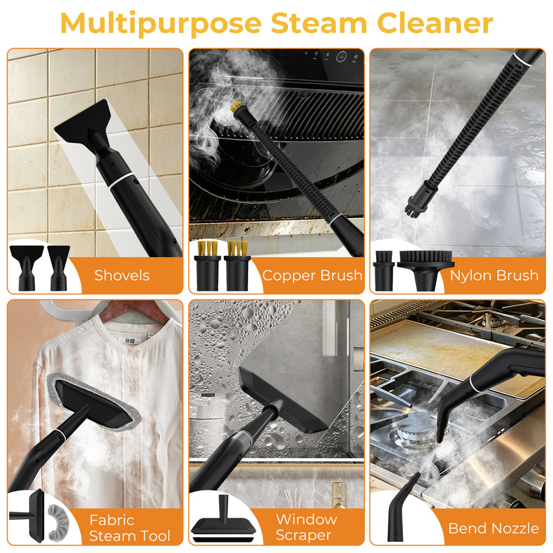 Steam Cleaner, Portable Steamer for Cleaning with 16pcs Accessories, 6-Level Adjustable and 15s Heat-Up, Handheld Steam Cleaner for Home, Tile, Dirt, Grout, Grease, Car Detailing