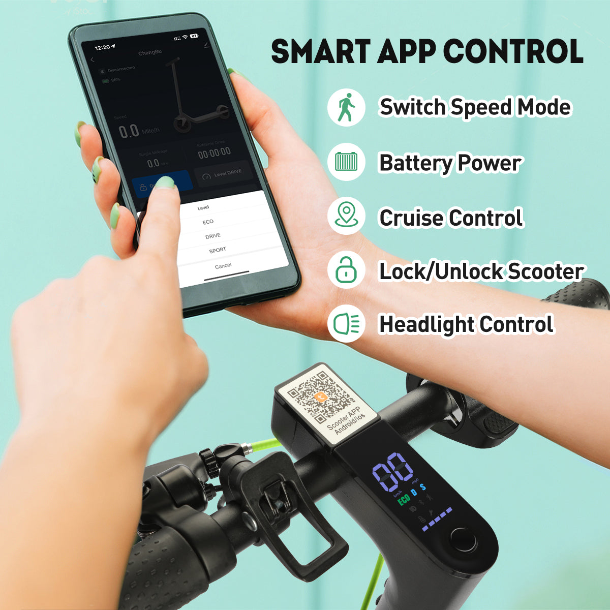 350W Foldable Electric Scooter for Adults with Smart App, 19 MPH Max Speed, 18–21 Mile Range and 8.5" Solid Tires