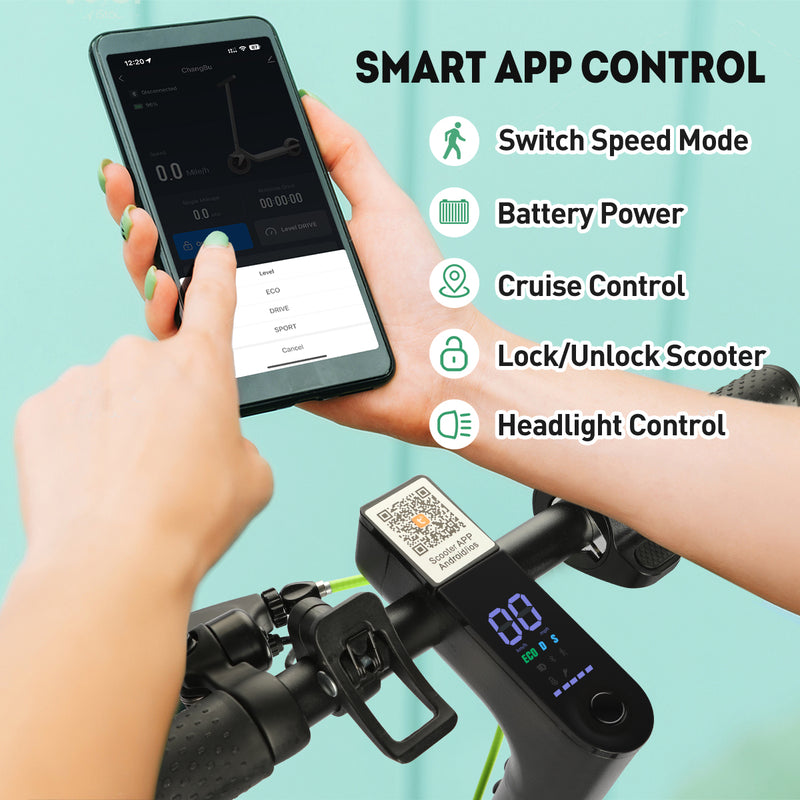 350W Foldable Electric Scooter for Adults with Smart App, 19 MPH Max Speed, 18–21 Mile Range and 8.5" Solid Tires