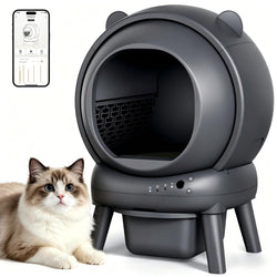 Cumrige Self Cleaning Automatic Cat Litter Box for Multiple Cats with Smart App Control, Safety Sensors, Odor Control & Quiet Operation - Gray
