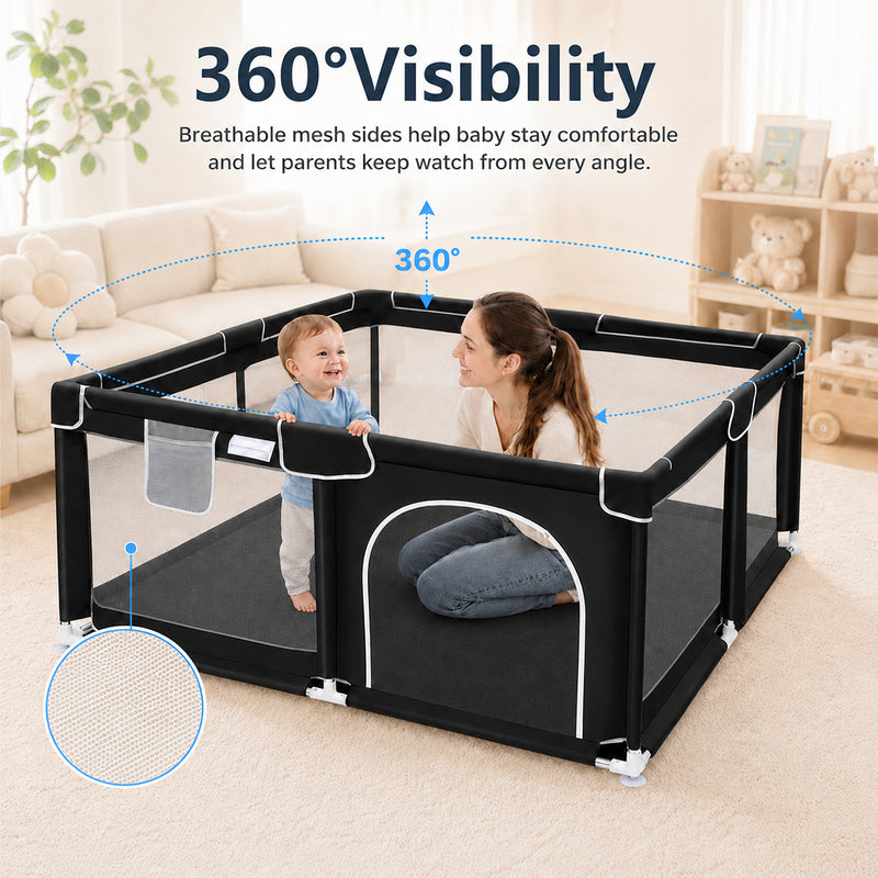 Soft-Padded Baby Playpen With Mat, Sturdy And Safe Playpen With Soft, Breathable Mesh Fabric, Suitable For Indoor And Outdoor Use, Portable And Removable Baby Playpen, Suitable For Infants And Toddlers, Essential For Babies.