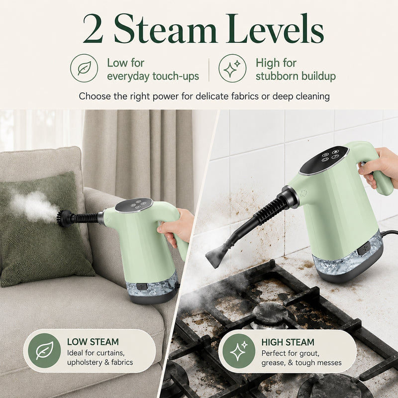 Handheld Steam Cleaner, Portable Steamer for Cleaning with 18PCS Accessories, 12s Fast Heating, Pressurized Steam Cleaner for Home, Kitchen, Bathroom, Car Detailing, Window, and Clothes, Green