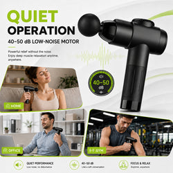 Deep Tissue Massage Gun with 10 Massage Heads, Cordless Percussion Massager for Back, Neck, Shoulders, Legs & Muscle Recovery, Black