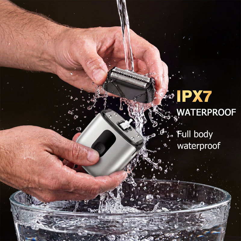 Mini Electric Foil Shaver with LED Display, Wet/Dry IPX7 Waterproof, USB-C Rechargeable - Black