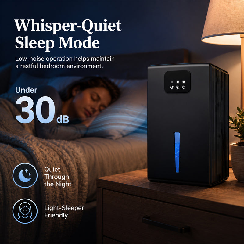 Quiet Portable Dehumidifier with Large Tank, Sleep Mode and Ambient Night Light
