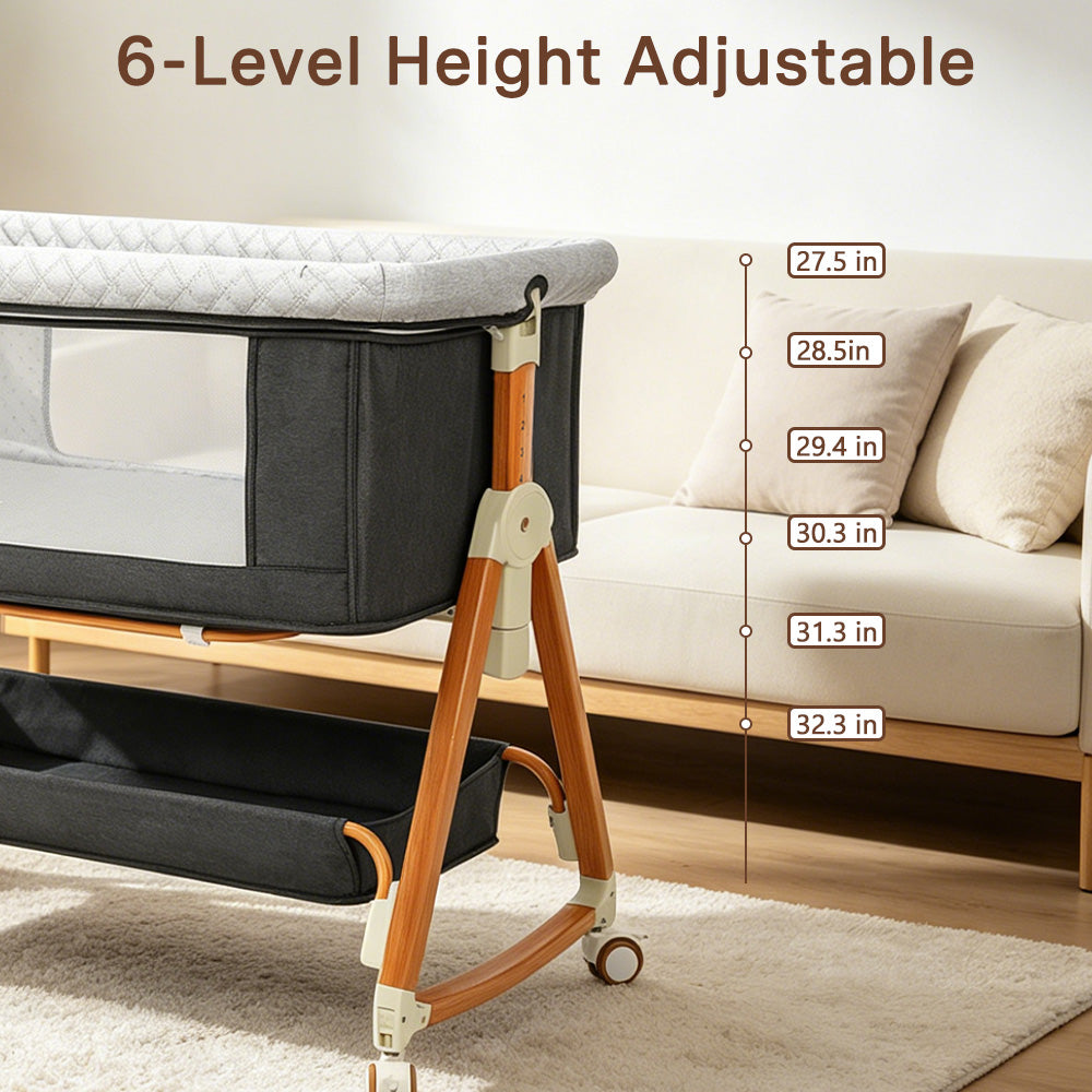 Baby Bassinet, Crib for Infant and Newborn, Bedside Sleeper with Storage Basket and Mosquito Net, Easy to Fold, Height Adjustable, Portable Side Bed Crib