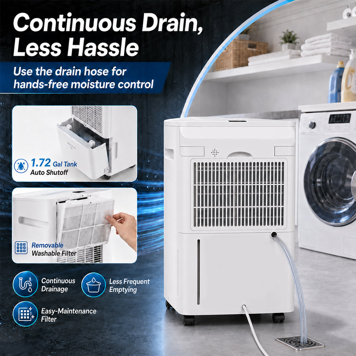 Portable Dehumidifier for Bedroom, Bathroom and Closet with Quiet Operation and Auto Shutoff