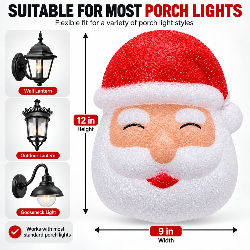 2 Pack Santa Christmas Porch Light Covers with Elastic Straps, Outdoor Holiday Decorations