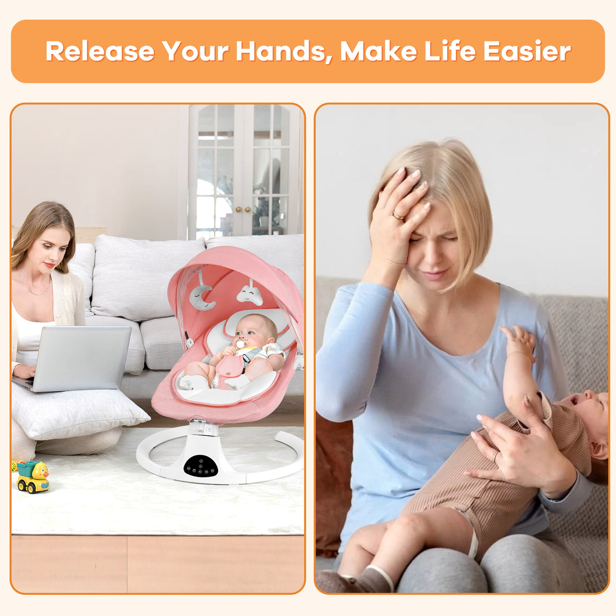 Baby Bouncer, Portable Baby Bouncer Seat for Baby 0-18 Months, 3 Modes with Rocker and Stationary Options, Infant Rocker Chair with Hanging Toys