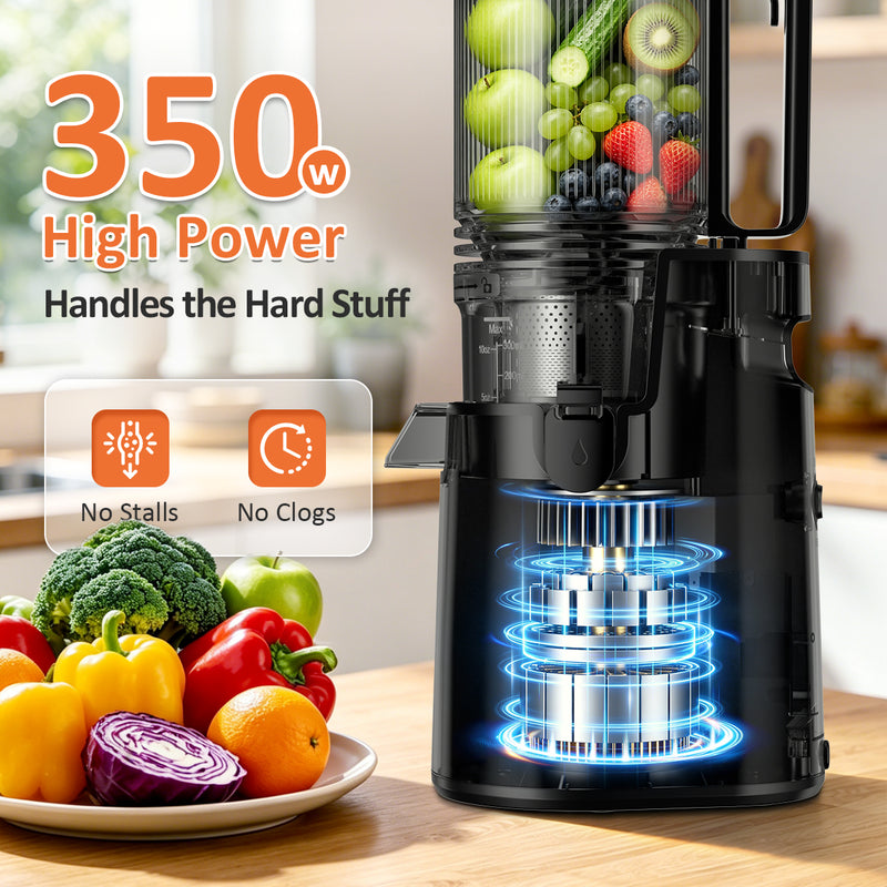 Cold Press Juicer, Juicer Machines with 5.4" Wide Feed Chute for Juice Extractor, Professional Slow Masticating Juicer for Whole Vegetables & Fruits with High Juice Yield, Easy to Clean