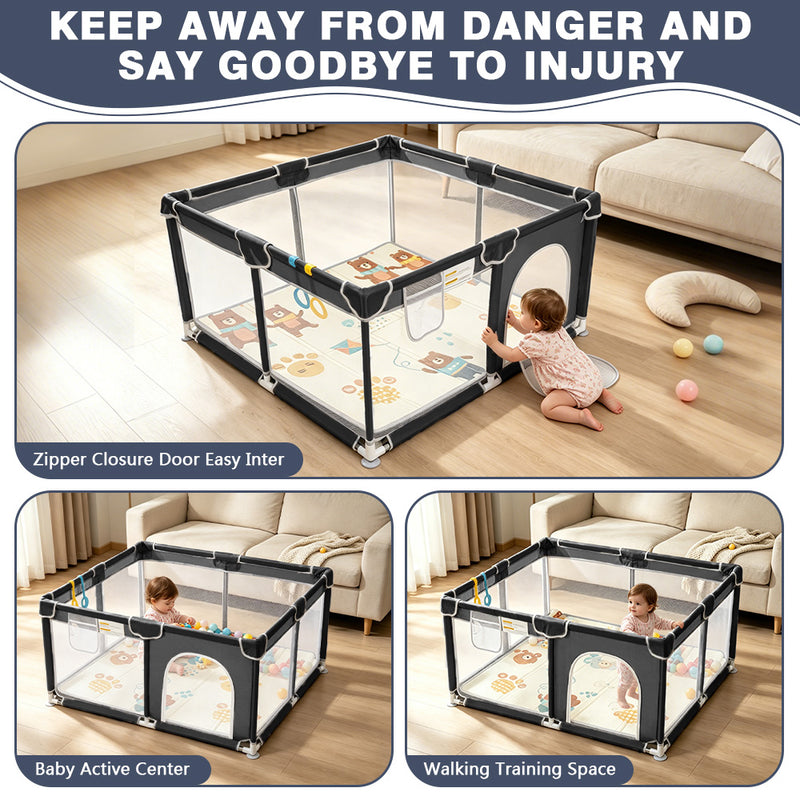 Baby Playpen, Large Indoor and Outdoor Play Yards, 360° Visibility , for Toddler-Pink