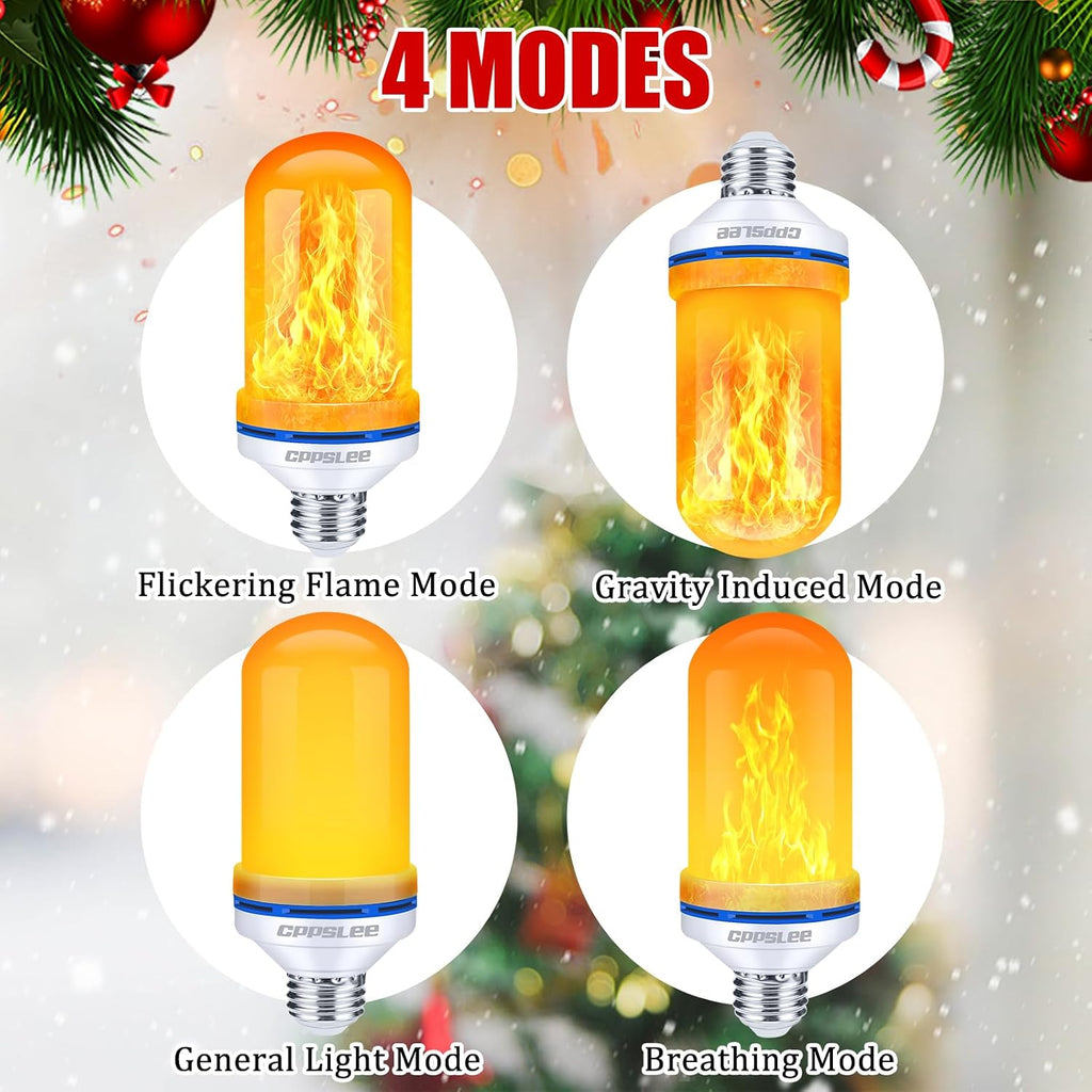 LED Flame Effect Light Bulbs 2-Pack, E26 Base, 4 Modes, Gravity Sensor, Warm Yellow
