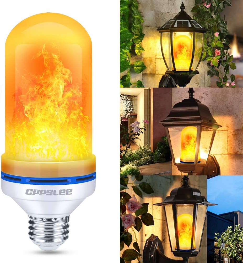 LED Flame Effect Light Bulbs 2-Pack, E26 Base, 4 Modes, Gravity Sensor, Warm Yellow