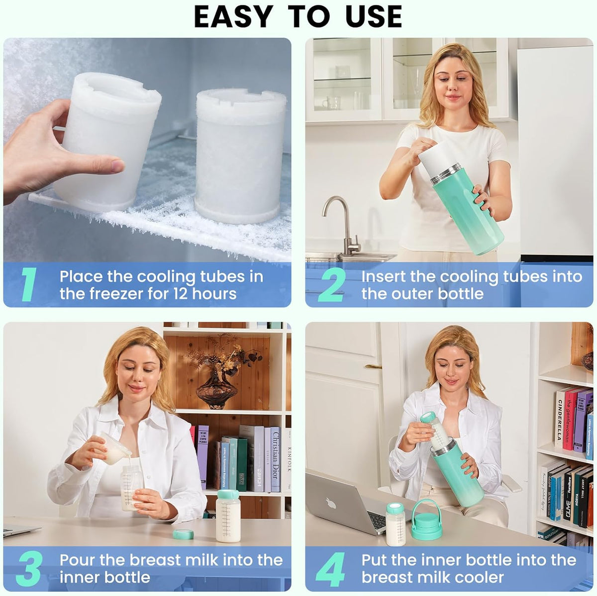 22oz Portable Breast Milk Cooler for Work & Travel, Breastmilk Cooler with 360° Total Cooling for 24 Hours & Leak-Proof Dual-Bottle for Breastfeeding Moms' All-Day Needs
