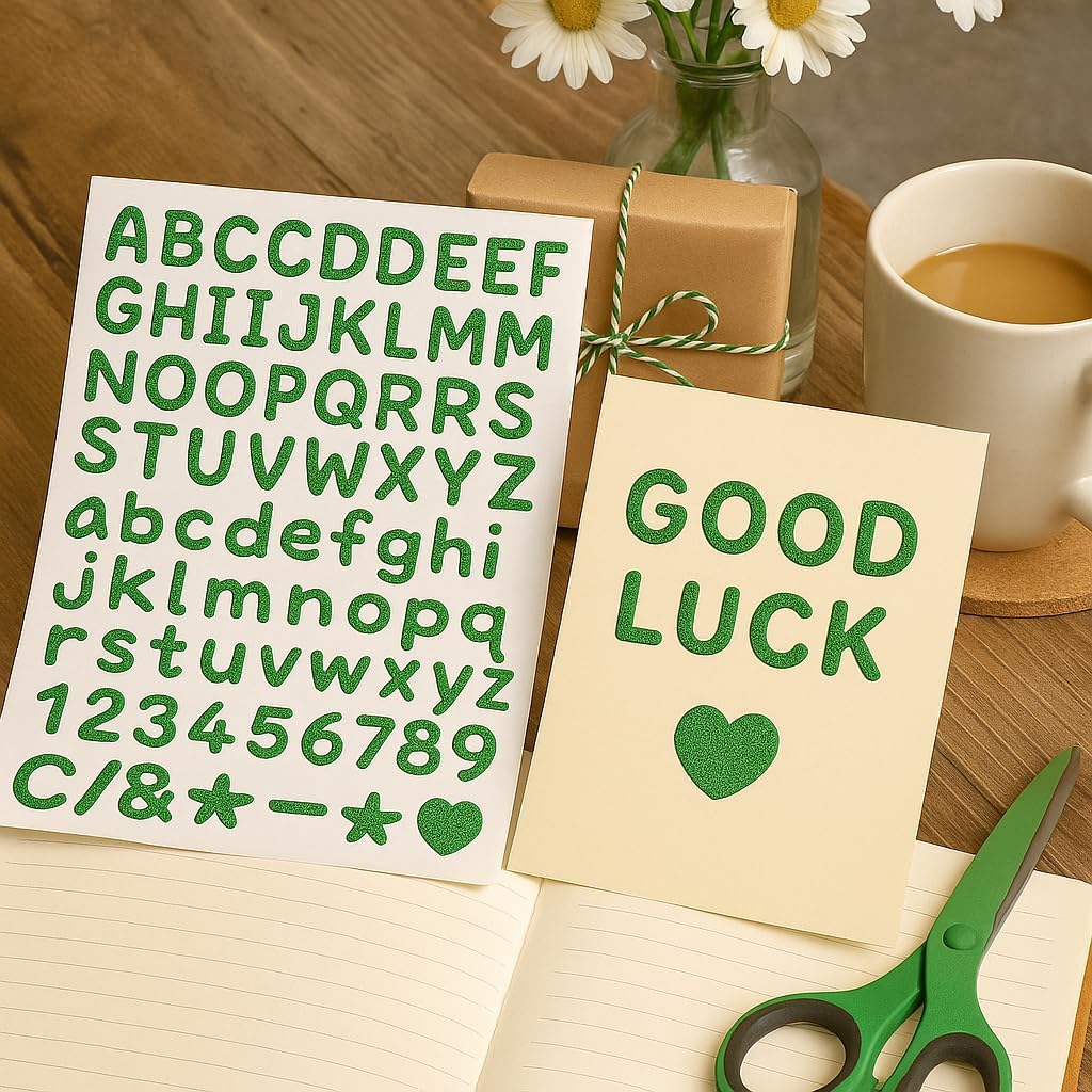 1356-Count Glitter Alphabet Stickers, 12-Sheet Multicolor Self-Adhesive Letter, Number and Symbol Stickers for Crafts and Scrapbooking