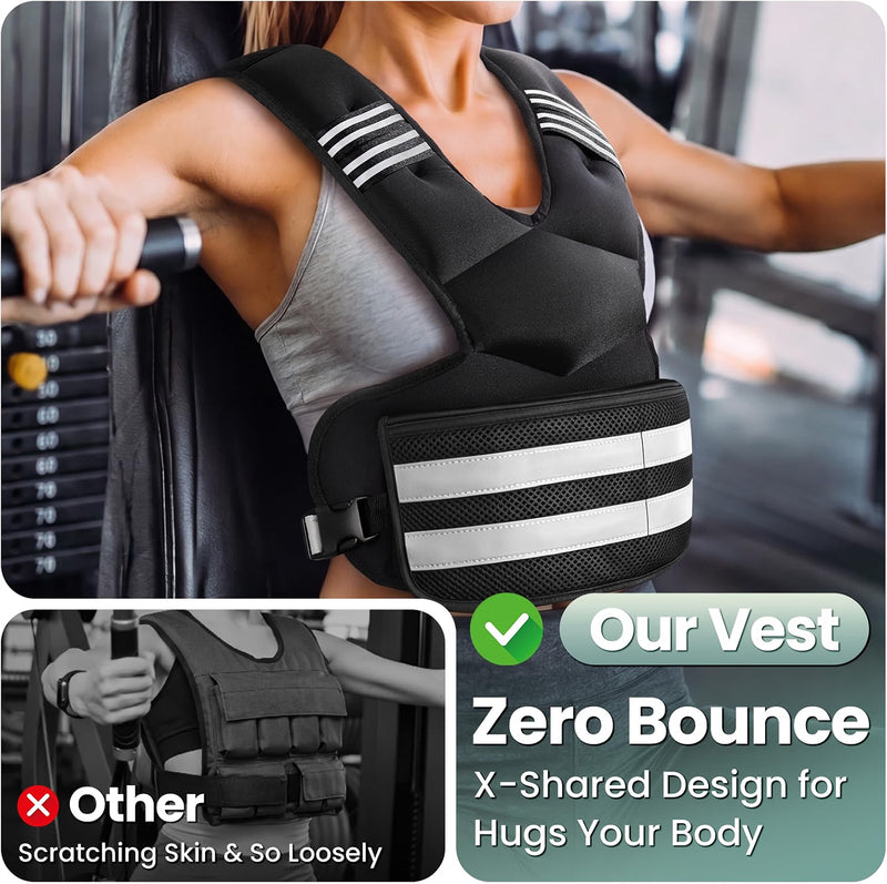 Adjustable Weighted Vest 11-18 lb with 6 Removable Weights, Reflective Stripes & Pockets