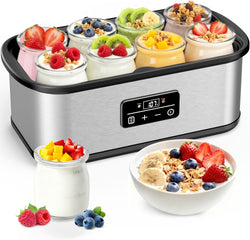 Yogurt Maker with Two Containers, Yogurt Maker Machine with Adjustable Temperature & Time Control, Automatic Shut-Off & Constant Temper for Homemade Probiotic Yogurt, Promoting Gut Health