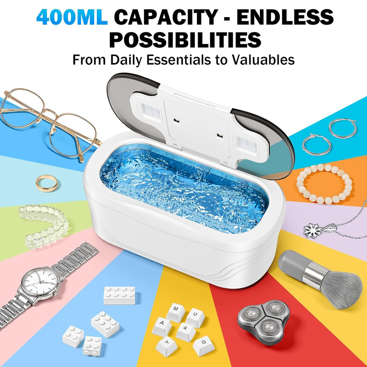 Raugbeyvo 48kHz Ultrasonic Jewelry Cleaner with UV Light and 3 Modes, 400mL