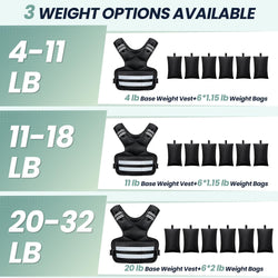 Adjustable Weighted Vest 11-18 lb with 6 Removable Weights, Reflective Stripes & Pockets