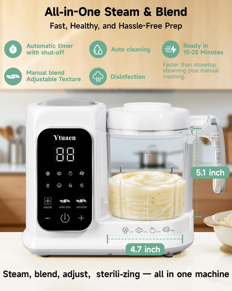 Baby Food Maker with Steam Basket, One-Touch Cooking, Blending and Self-Cleaning