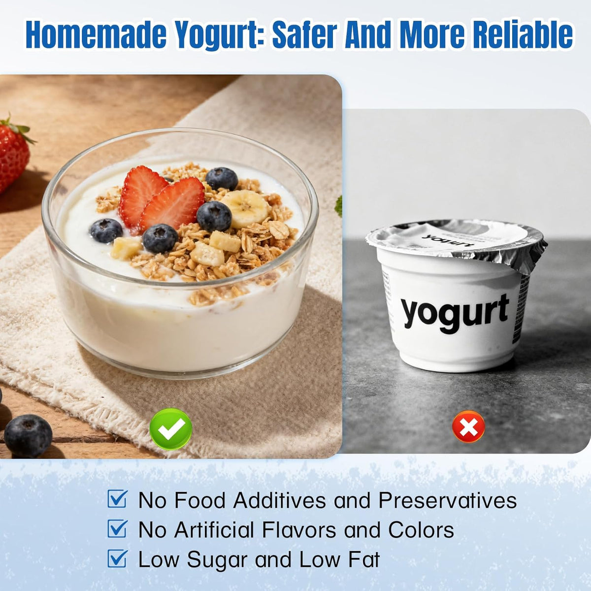 Yogurt Maker with Two Containers, Yogurt Maker Machine with Adjustable Temperature & Time Control, Automatic Shut-Off & Constant Temper for Homemade Probiotic Yogurt, Promoting Gut Health