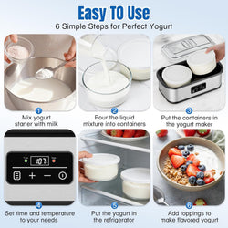 Yogurt Maker with Two Containers, Yogurt Maker Machine with Adjustable Temperature & Time Control, Automatic Shut-Off & Constant Temper for Homemade Probiotic Yogurt, Promoting Gut Health