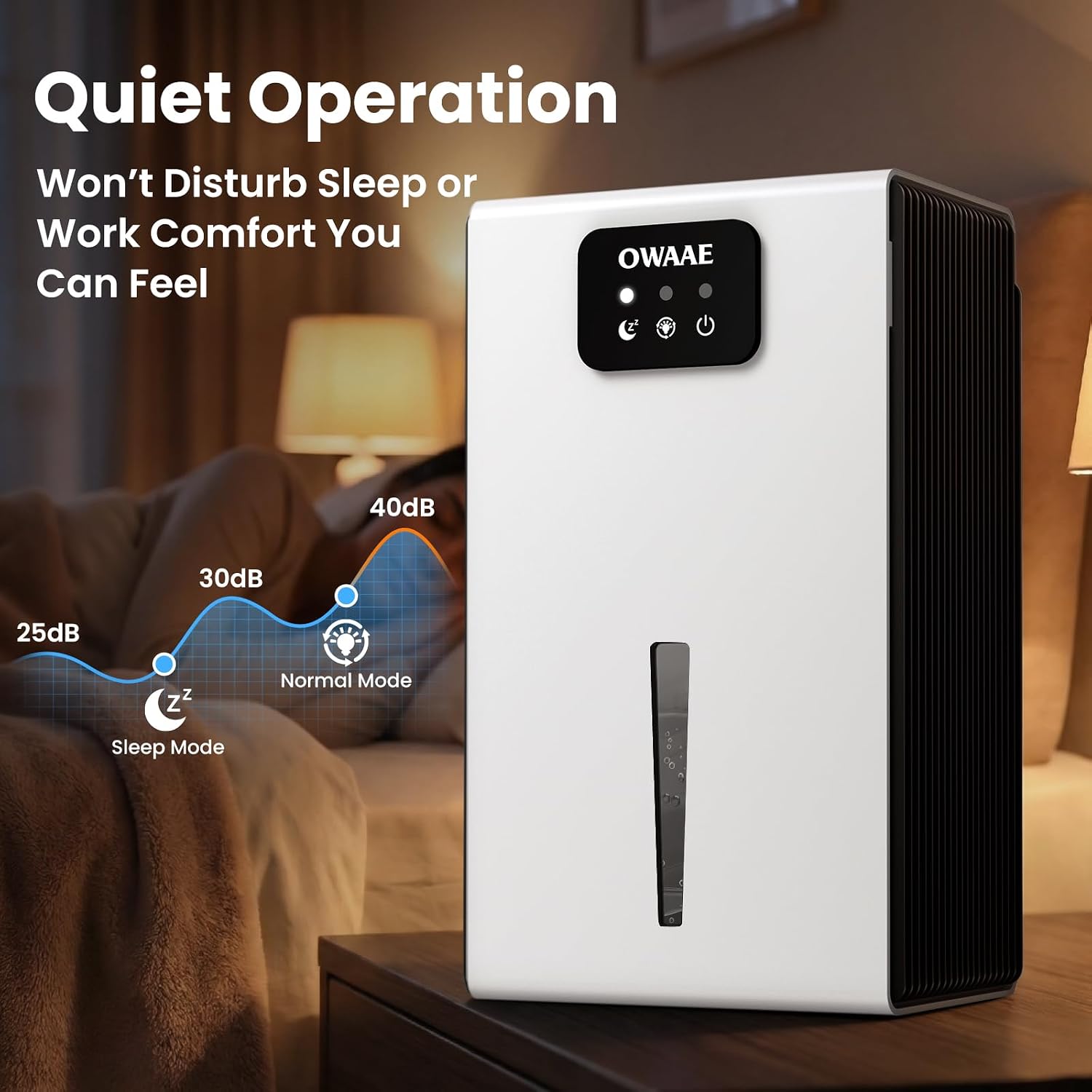Quiet Portable Dehumidifier with Large Tank, Sleep Mode and Ambient Night Light