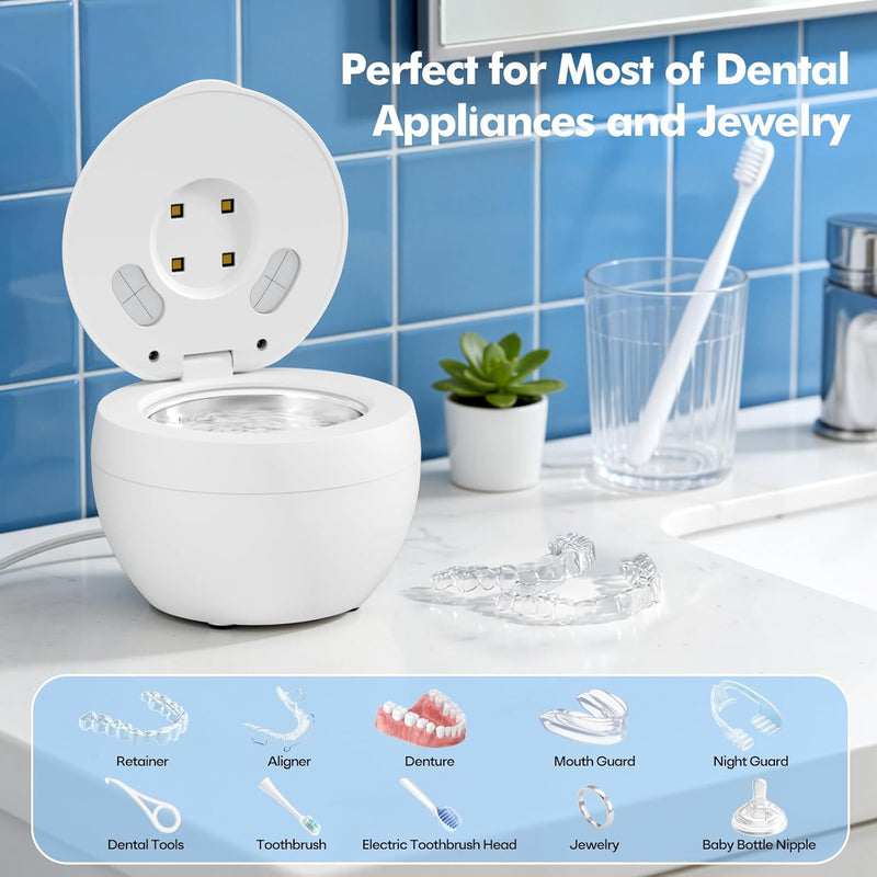 Ultrasonic Retainer Cleaner, 48kHz Denture & Jewelry Cleaner, 200ML Black