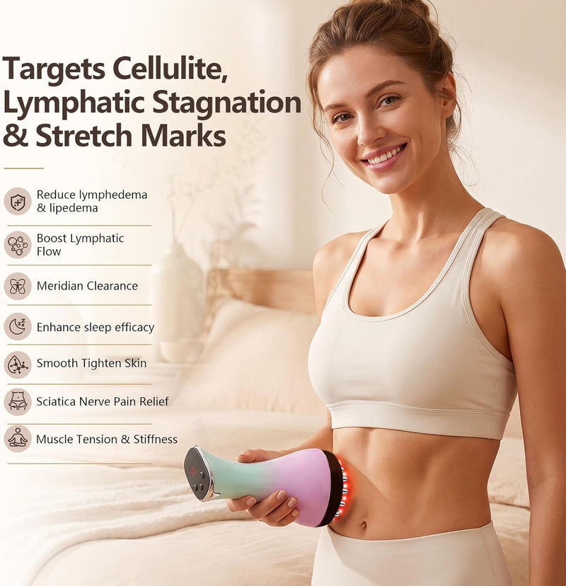 Cordless Lymphatic Massage Tool with Heat, Red Light, Vibration & Pulse for Full Body Care