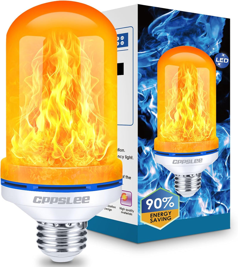 LED Flame Effect Light Bulbs 2-Pack, E26 Base, 4 Modes, Gravity Sensor, Warm Yellow