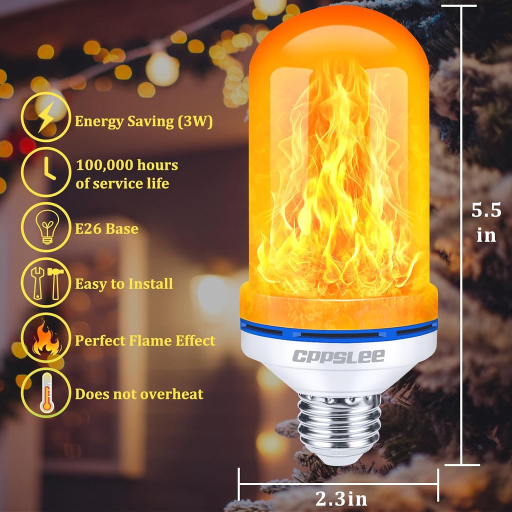 LED Flame Effect Light Bulbs 2-Pack, E26 Base, 4 Modes, Gravity Sensor, Warm Yellow