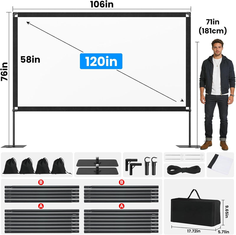 120inch Projector Screen with Stand: Portable Projector Screen Outdoor