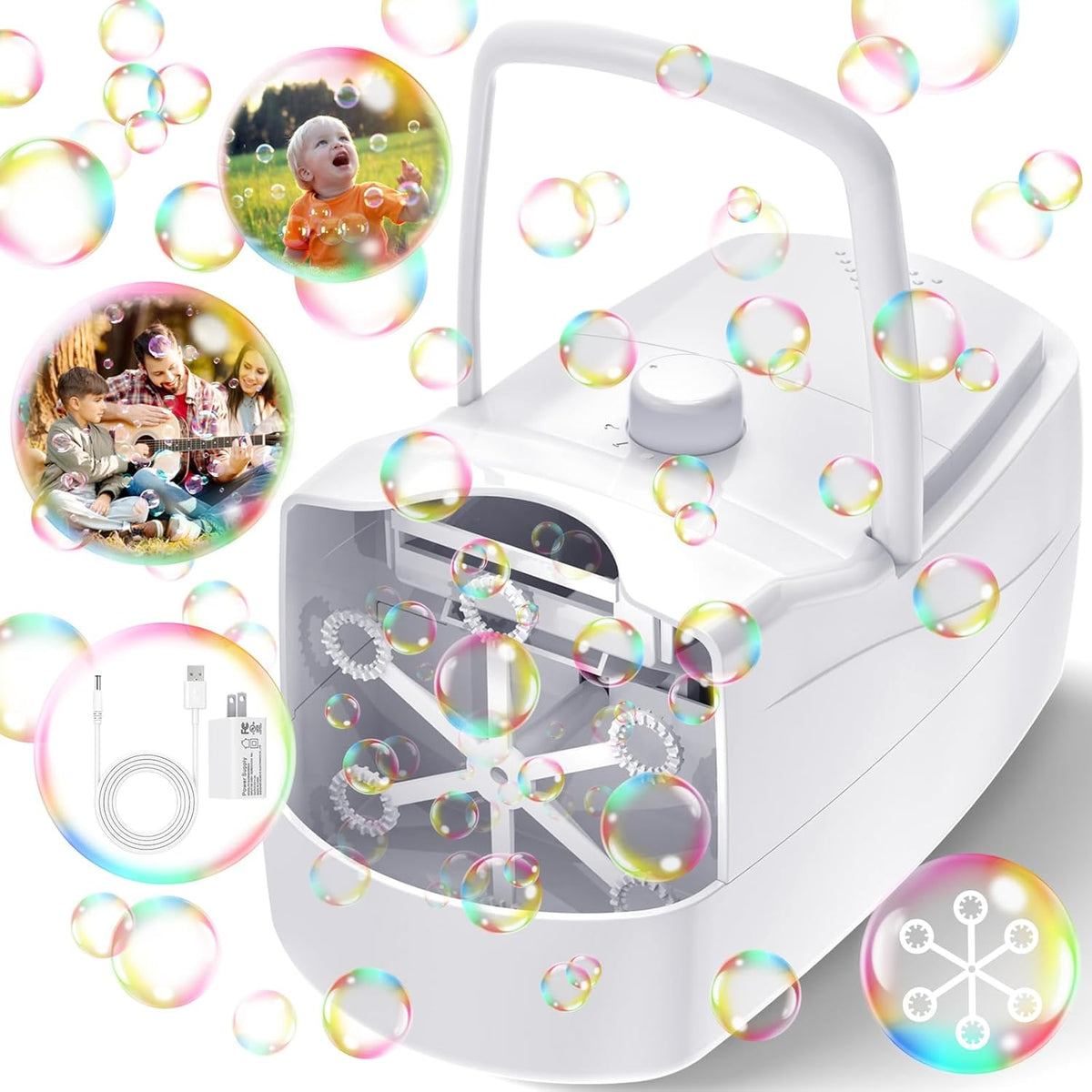 ubble Machine for Kids, High Output Bubble Maker Blower for Parties, Blue