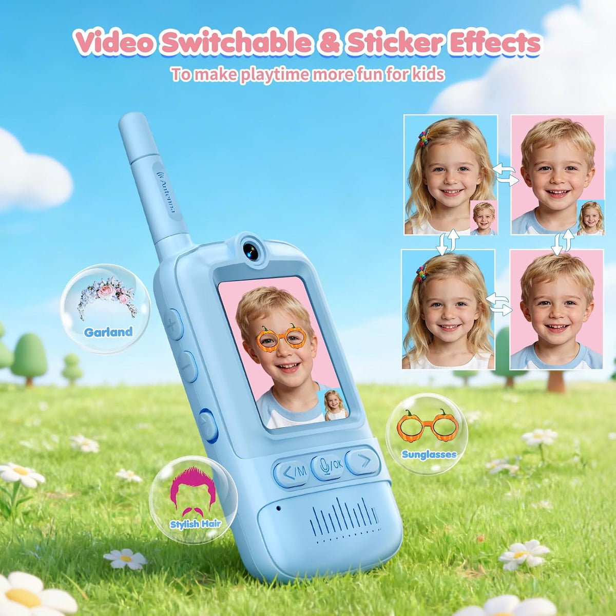 Kids Video Walkie Talkies 2 Pack with Camera, Voice Modes, Games & USB-C Charging