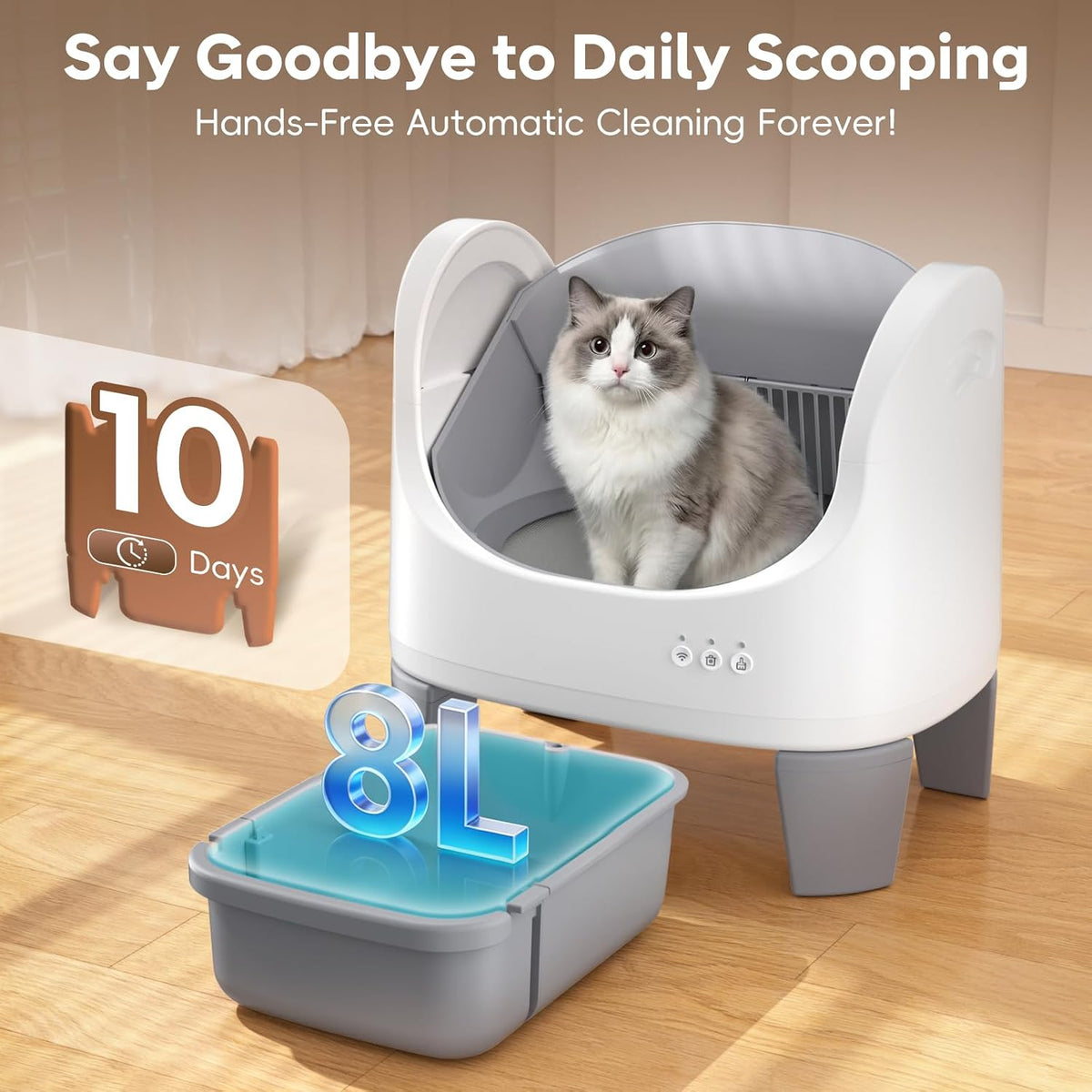 Automatic Litter Box,Self Cleaning Litter Box for Multiple Cats with Open Top Design