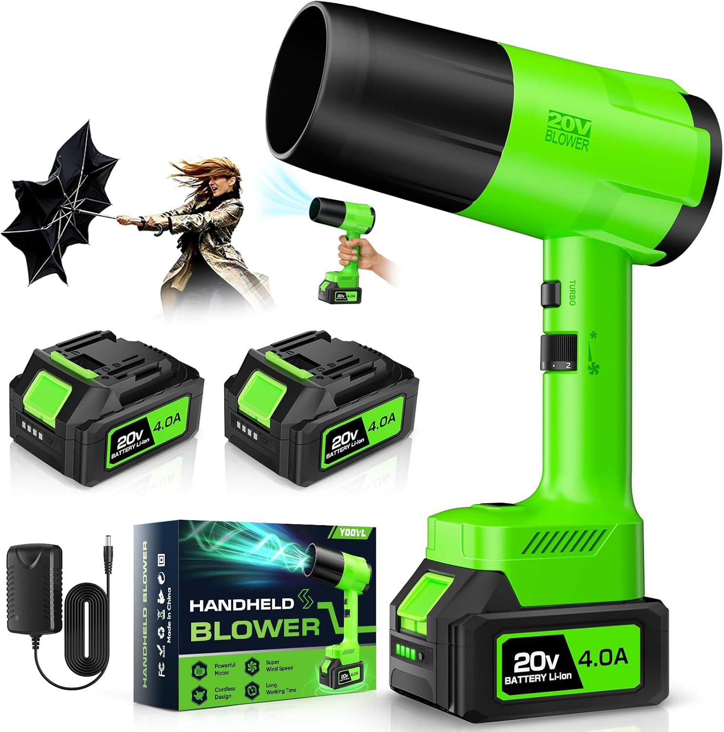 Cordless Handheld Leaf Blower with Dual Batteries, Variable Speed and Turbo Mode