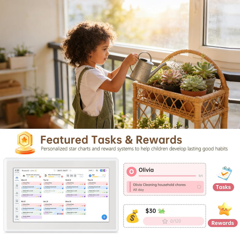 Digital Calendar Wall Touch Screen, 15.6 Inch Smart HD Electronic Calendar for Family & Chore Chart with Meal Planner, Built-in Digital Photo Frame