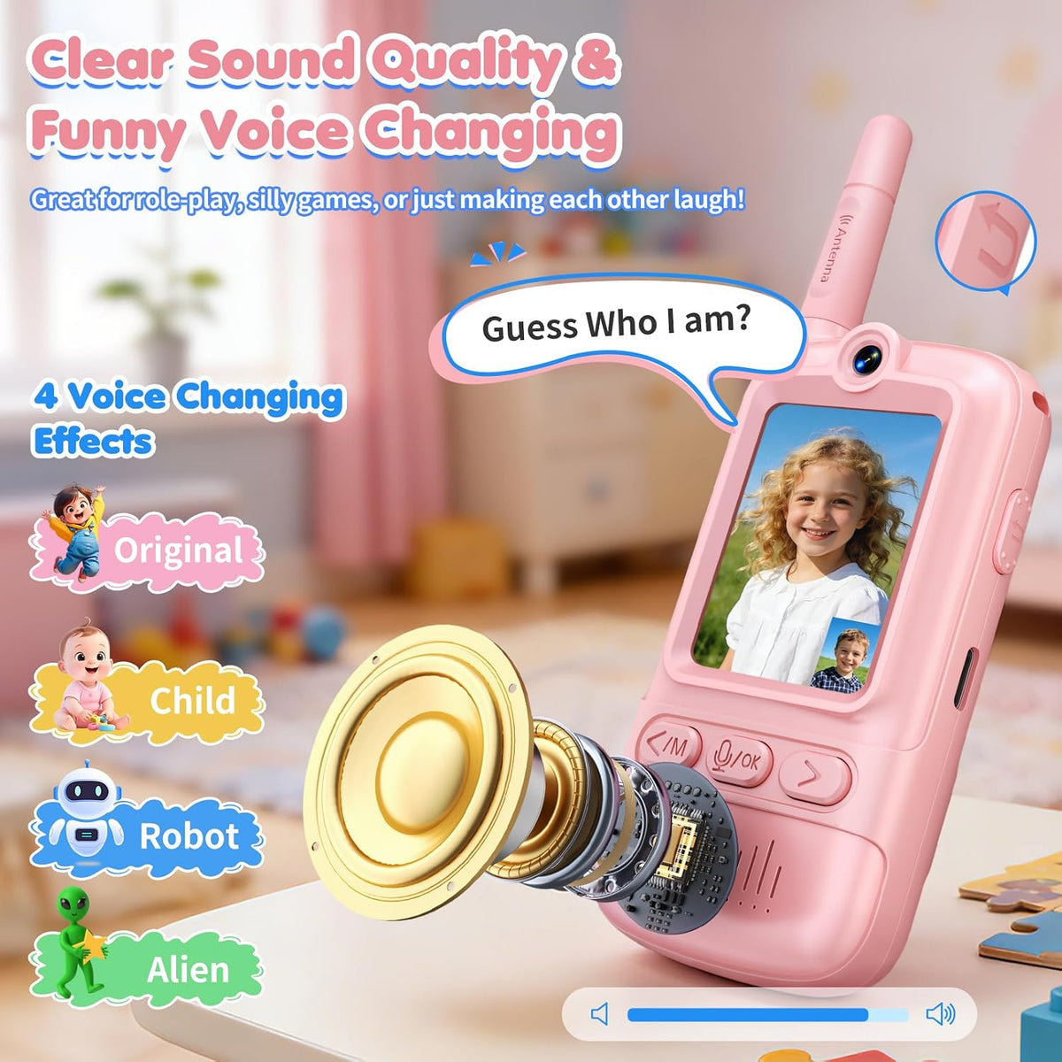 Kids Video Walkie Talkies 2 Pack with Camera, Voice Modes, Games & USB-C Charging