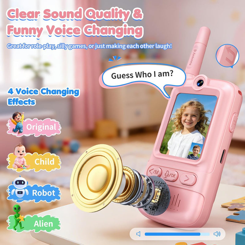 Kids Video Walkie Talkies 2 Pack with Camera, Voice Modes, Games & USB-C Charging